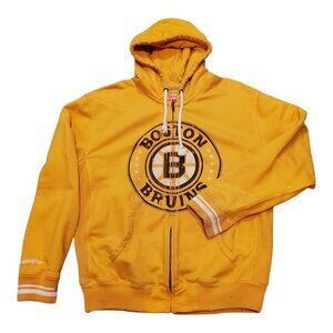 MITCHELL & NESS SZ XL NHL Boston Bruins Distressed Full Zip Sweatshirt Yellow